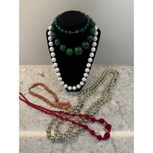 Collection of 5 Vintage Costume Jewelry Beaded Layering Necklaces JL